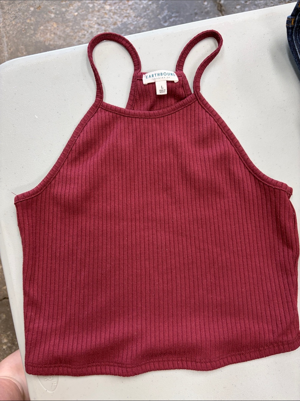 EARTHBOUND Ribbed Wine Halter Crop Tank
